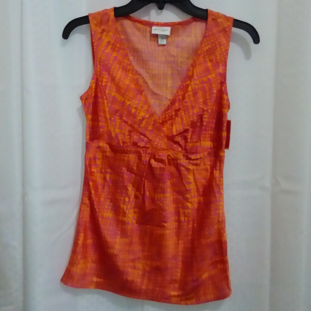 NWT Isaac Mizrahi Orange/Pink Print Top