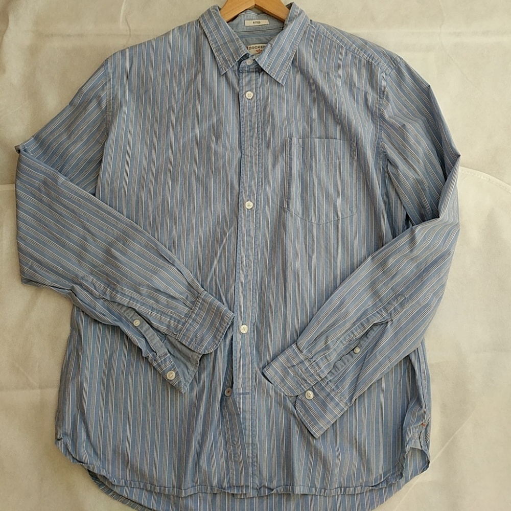 SALE! L Dockers Blue with stripe %100 cotton shirt