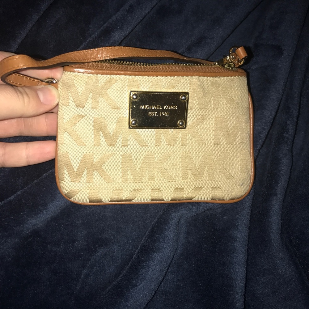 Michael Kors Beige MK Logo Wristlet