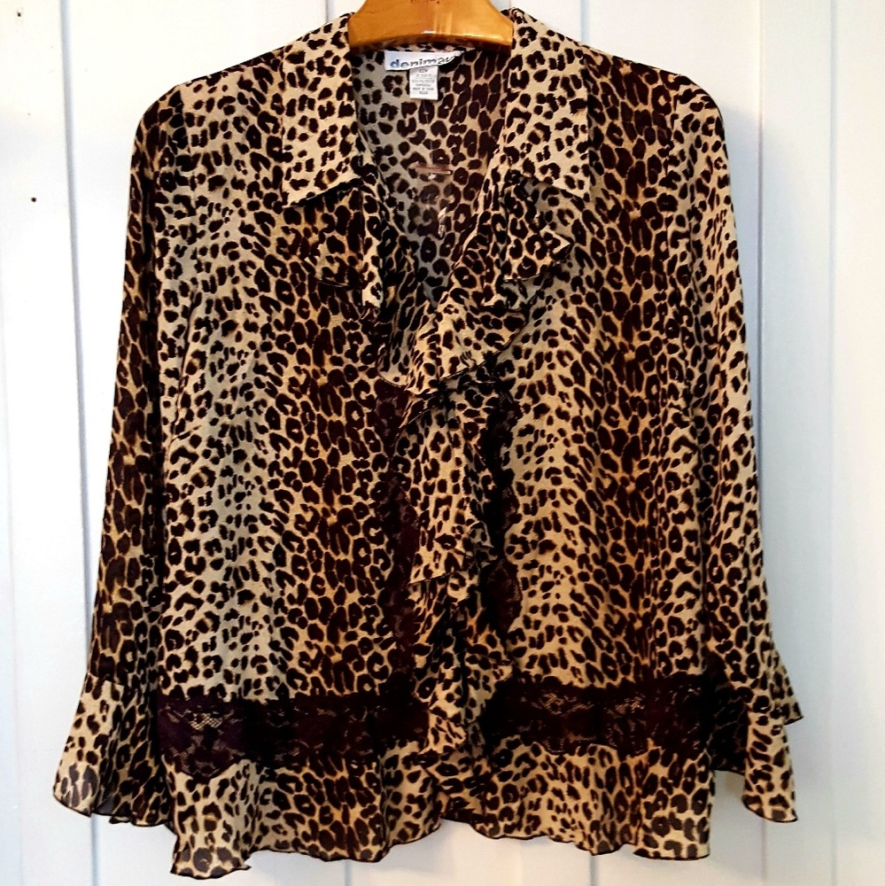 Plus Size 22W Leopard & Lace Print Blouse - New