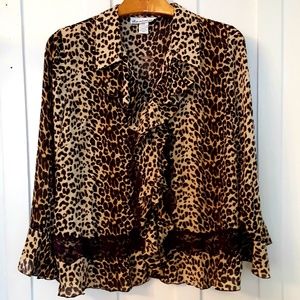 Plus Size 22W Leopard & Lace Print Blouse - New