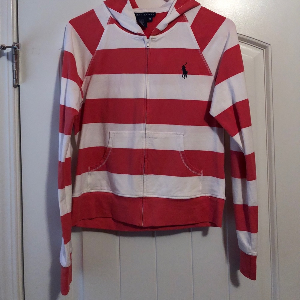 Peach and white Ralph Lauren zip up hoodie sz m