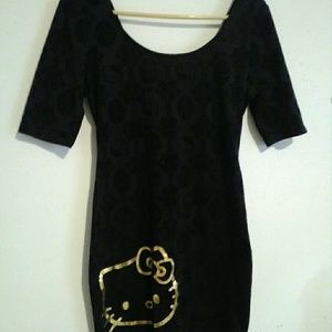 Hello Kitty Sanrio Gold Faux Velvet Dress Lg.