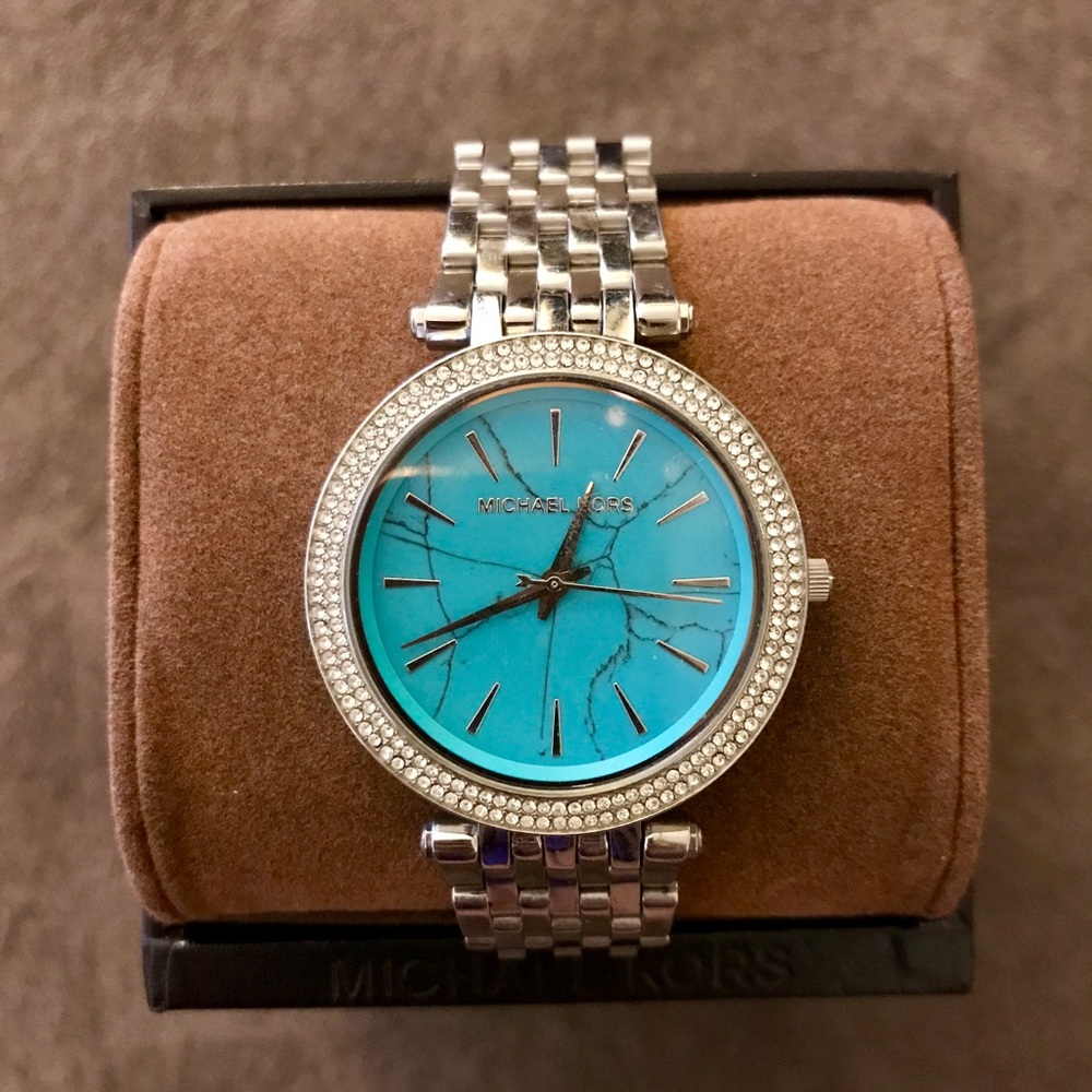 Michael Kors Turquoise Stone Face Silver Watch