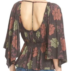 Free People Black Glenside Floral Peasant Top