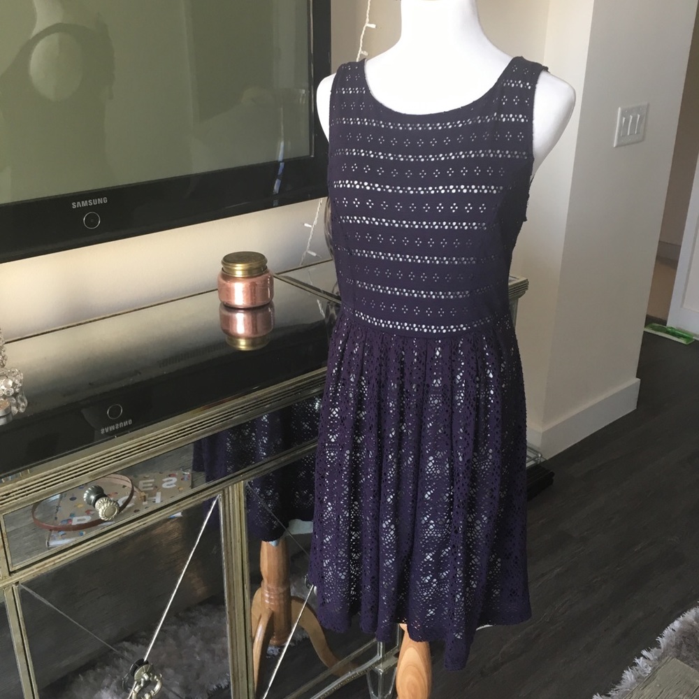 Anthropologie Navy eyelet Dress open back M