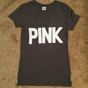Victoria’s Secret Pink V Neck Charcoal T-shirt