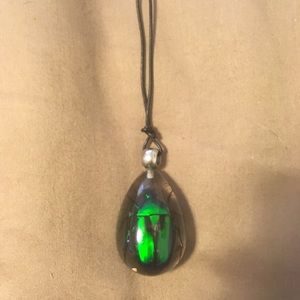 Unique stunning green beetle necklace