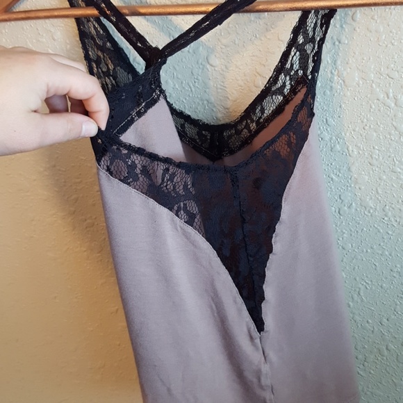 Taupe racer back tank with lace panels. - Picture 3 of 3
