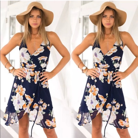 Floral Chiffon Blue Dress - Picture 2 of 5