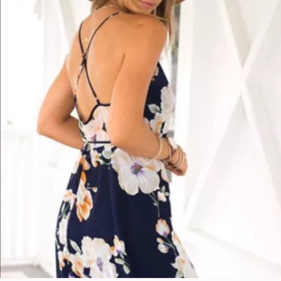 Floral Chiffon Blue Dress - Picture 3 of 5