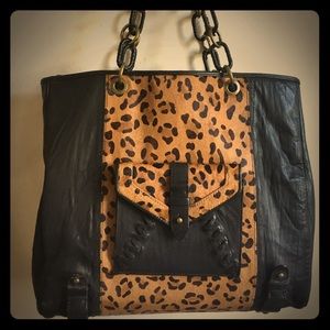 Bebe all leather leopard tote bag