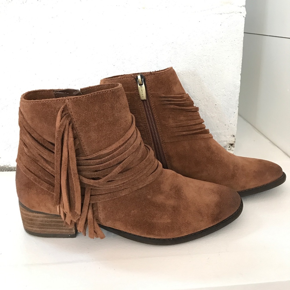 Vince Camuto Brown Fringe Ankle Boots