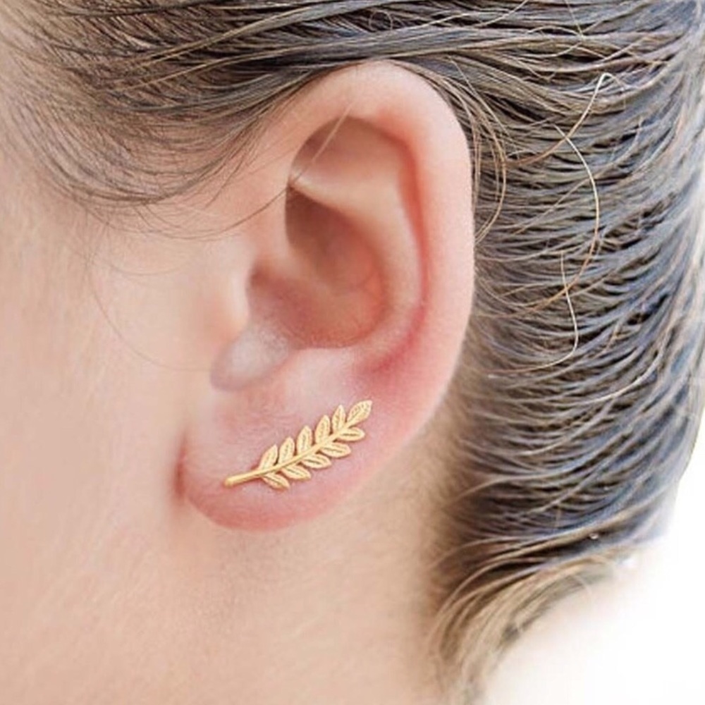 Gold Leaf Ear Climber Earrings