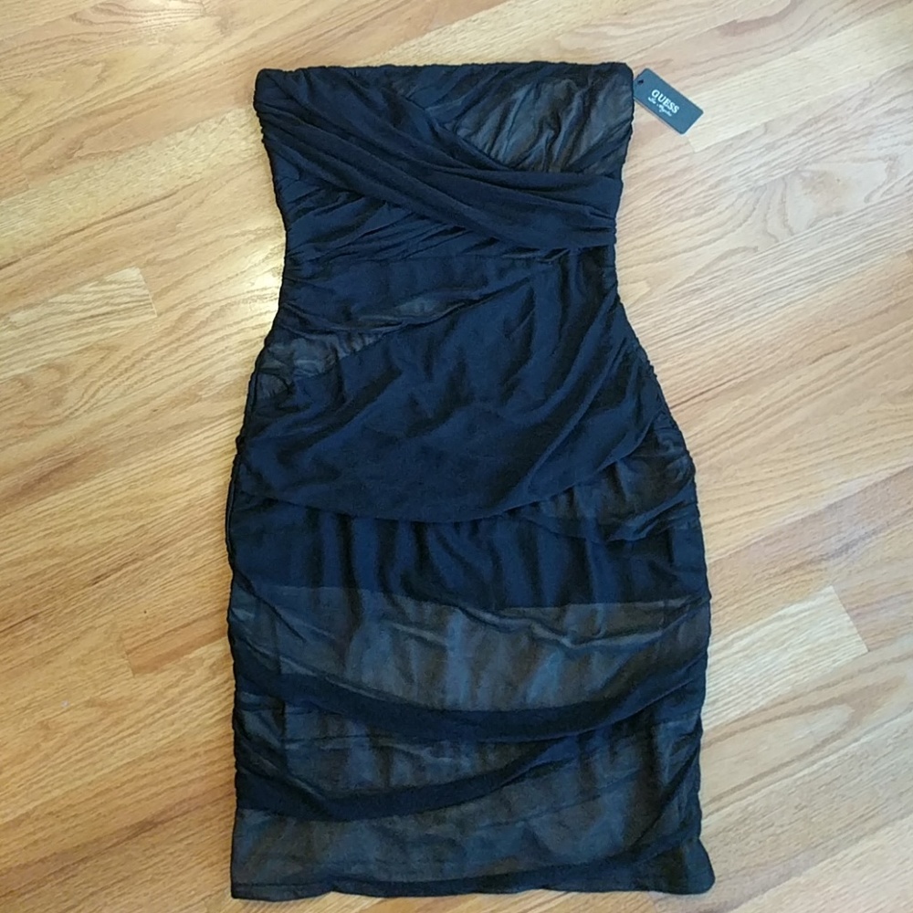 NWT Black Strapless Guess Dress Ruched