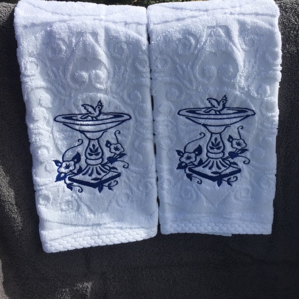 Bathroom hand towels, embroidered.