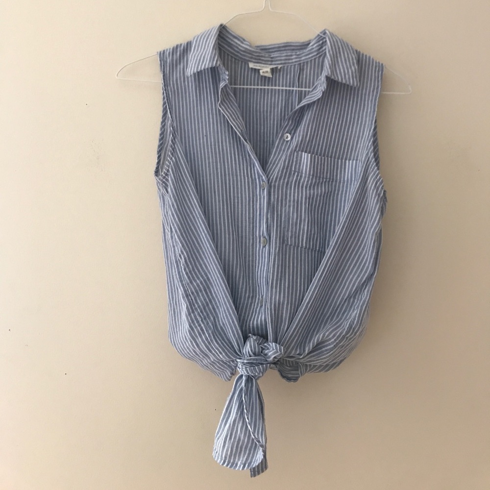 Blue and White Button-up Tank Top - SIZE S