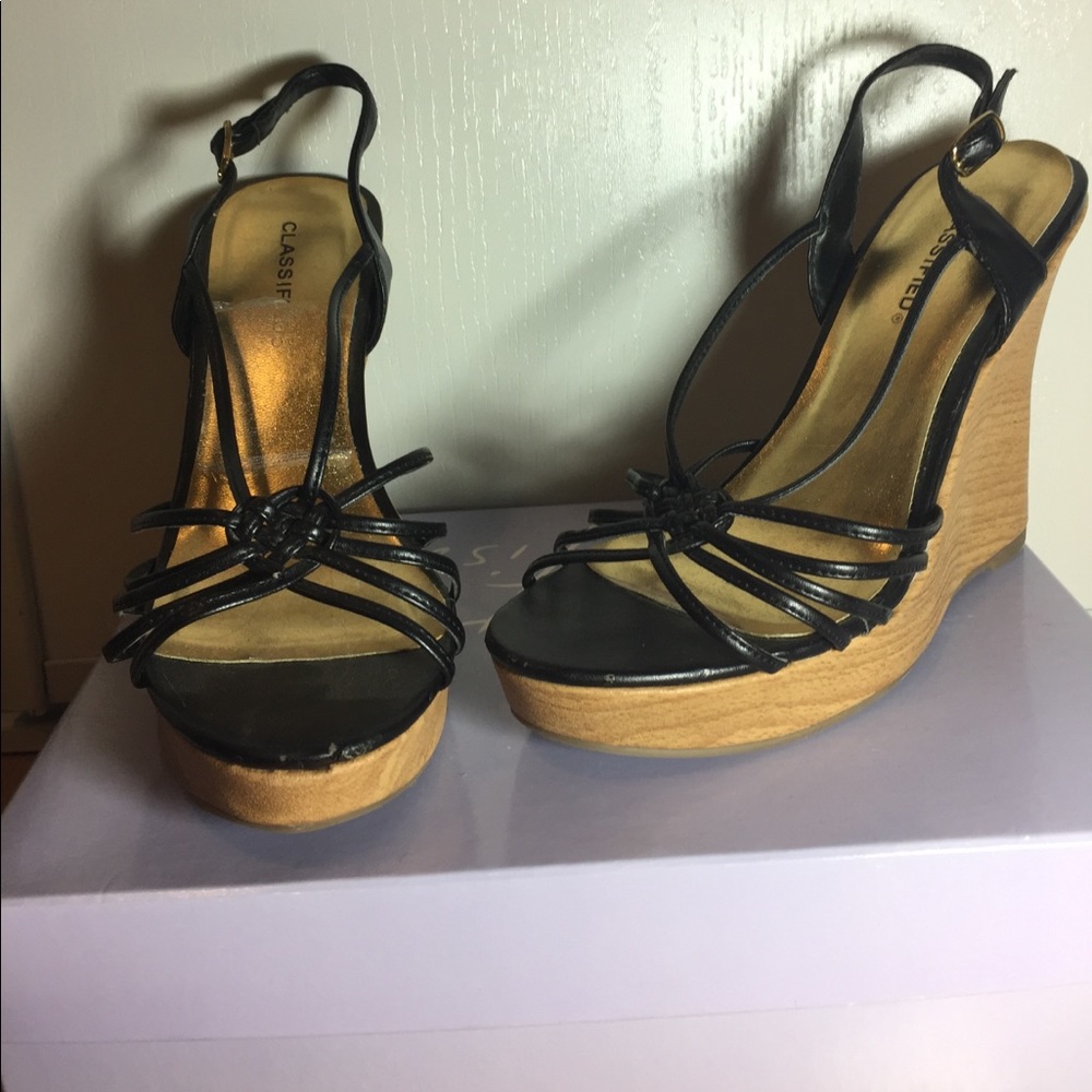 Black and brown wedge sandal heel