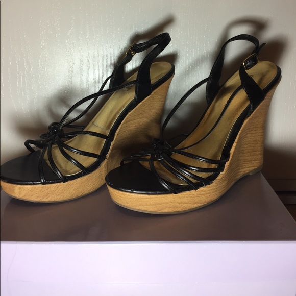 Black and brown wedge sandal heel - Picture 3 of 7
