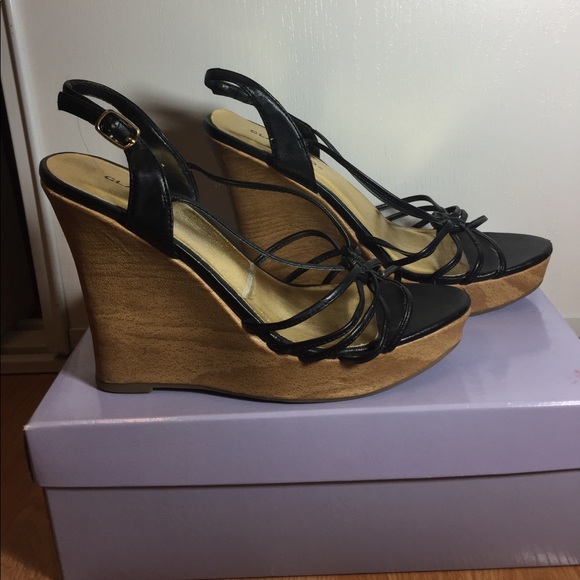 Black and brown wedge sandal heel - Picture 5 of 7