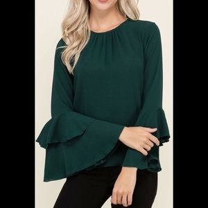 Hunter Green Bell Sleeve Top