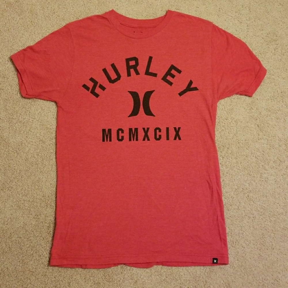 Small red Hurley T-shirt with black lettering
