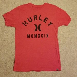 Small red Hurley T-shirt with black lettering