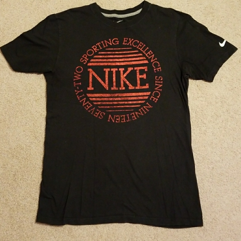 Black Nike T-shirt with red lettering