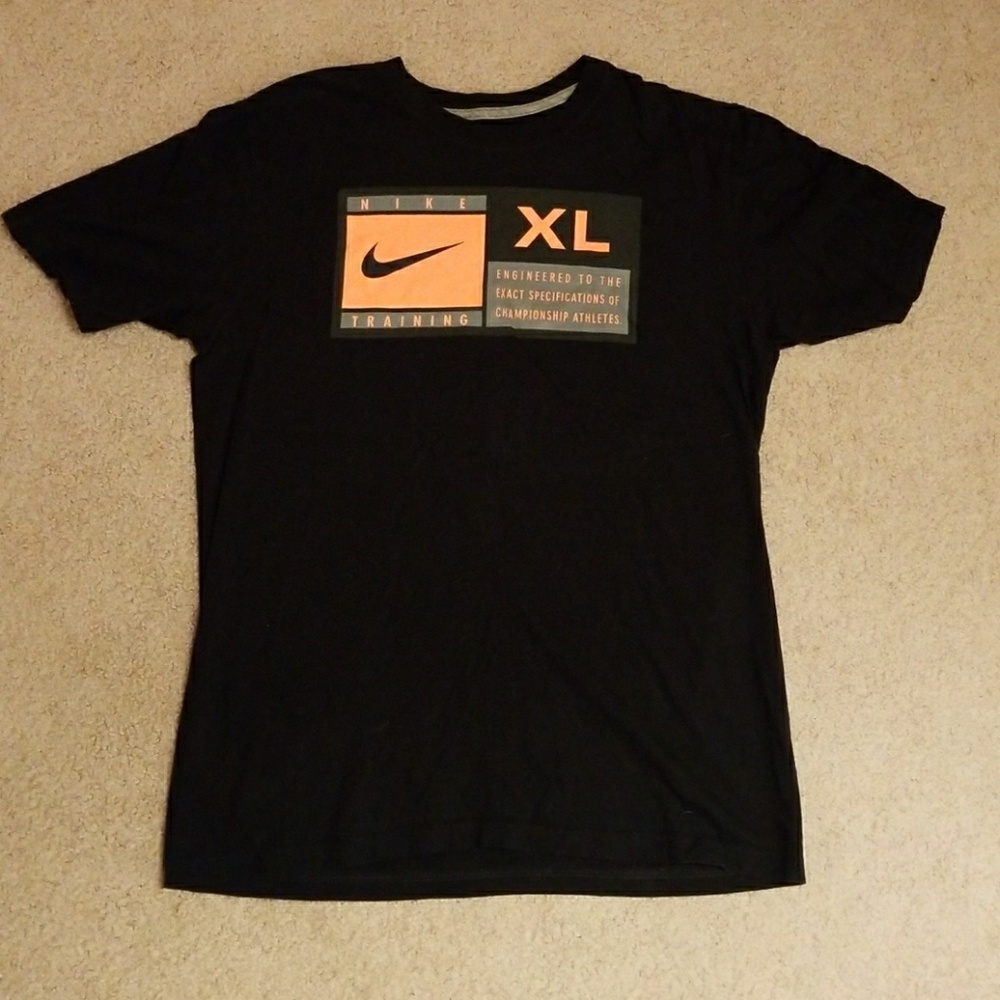 Black Nike T-shirt with Orange and Gray accents