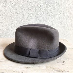 Grey felt fedora with ribbon