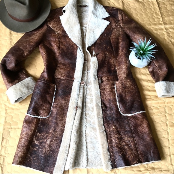 Vintage Jackets & Blazers - vintage vegan sherpa leather trench 70s