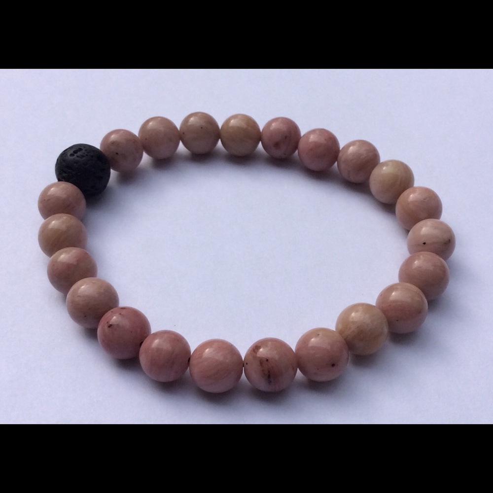 Rhodochrosite Healing Stone Bracelet with Lava
