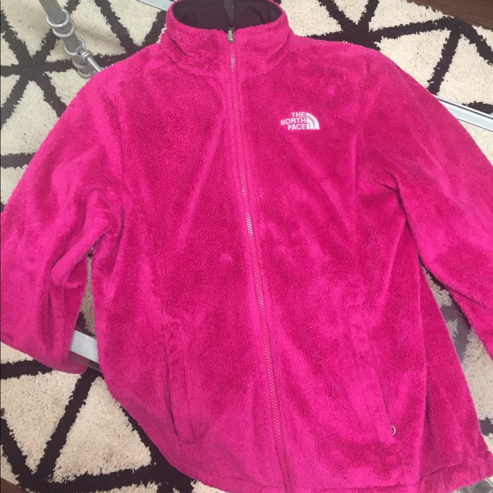 The North Face pink fuzzy jacket