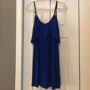 Blue Ruffle Cotton Mini Dress
