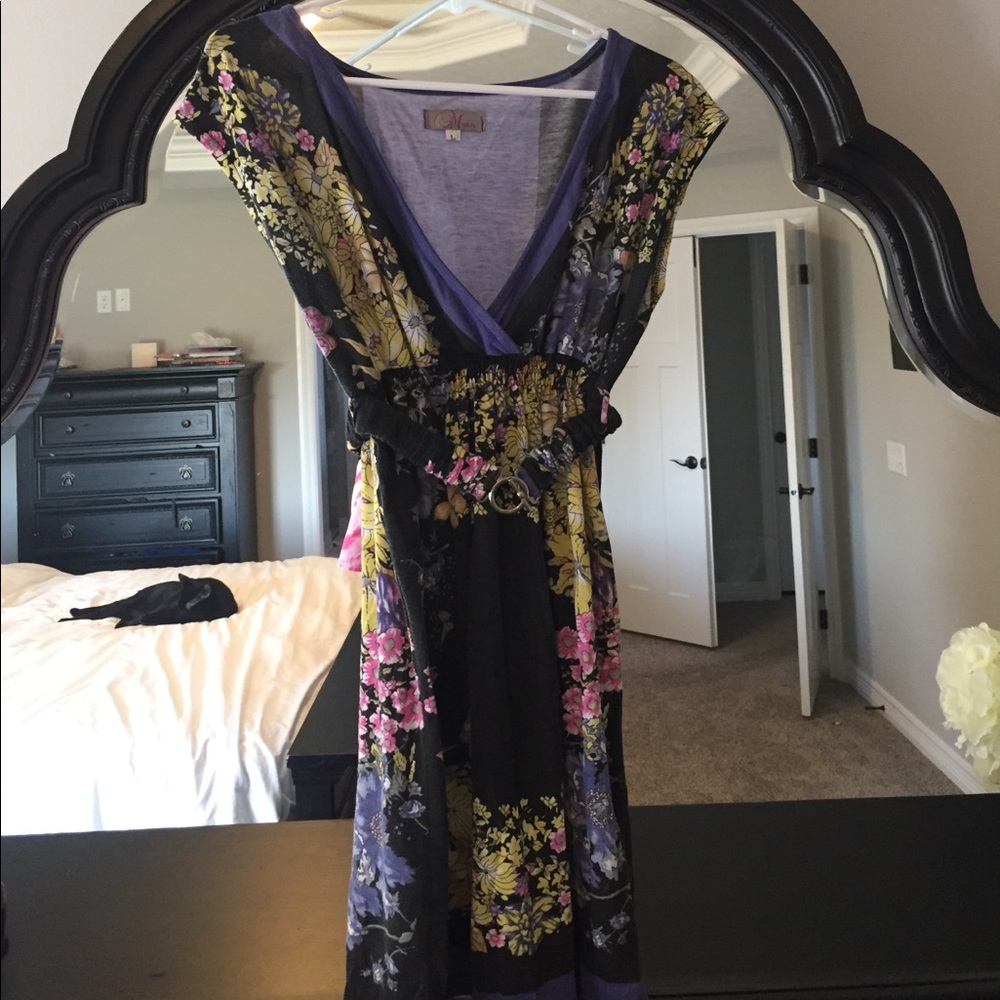 Cute deep V neck belted floral butterfly dress