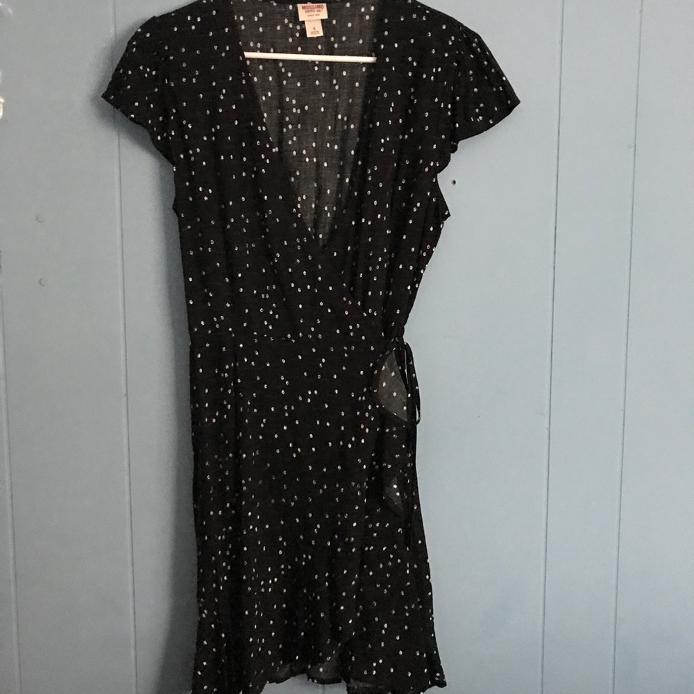 Black with white polka dots wrap dress