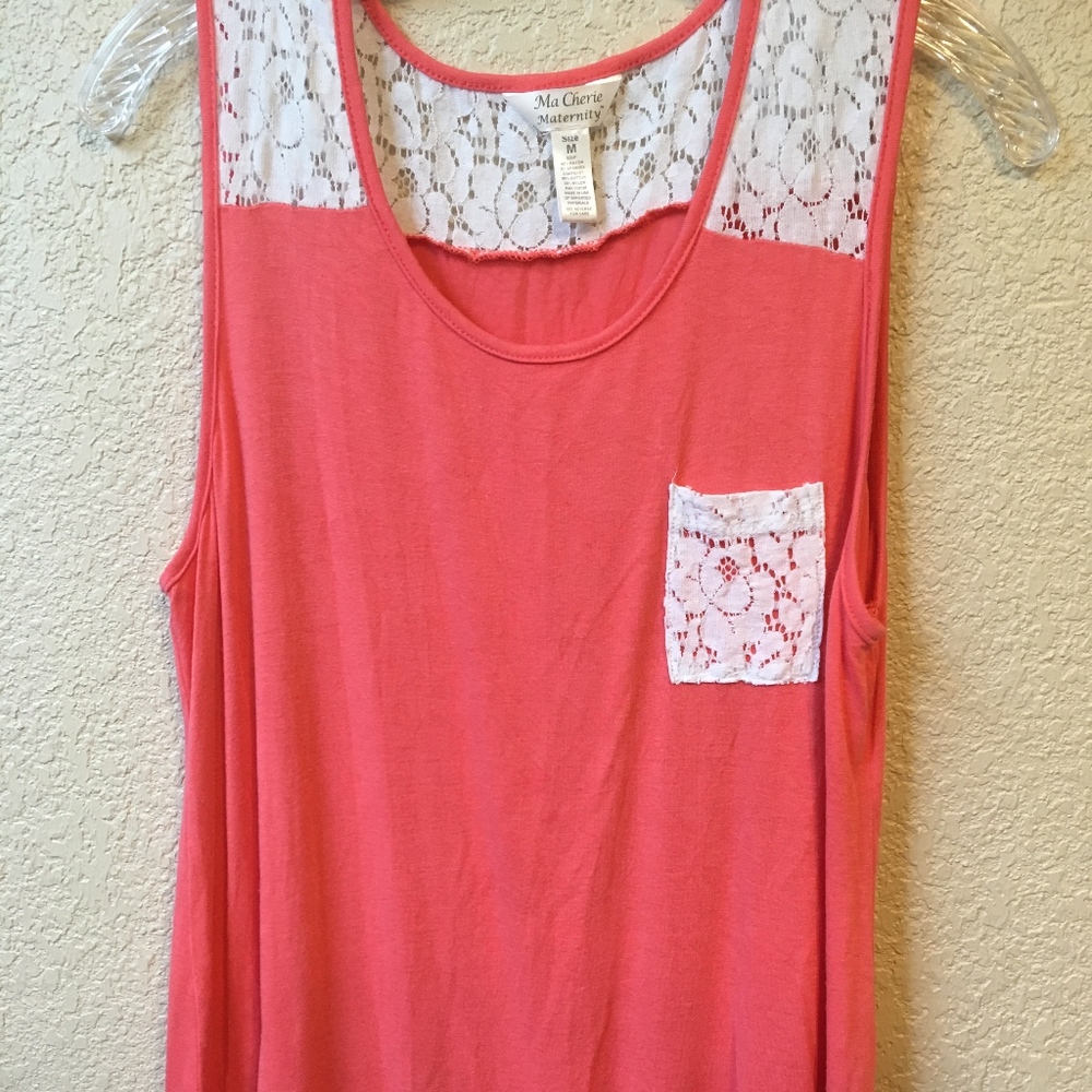 Coral Maternity Tank Top with Crochet Accents