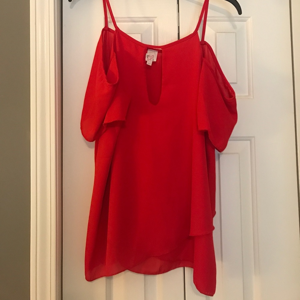 Red Cold Shouldered Key Hole Top