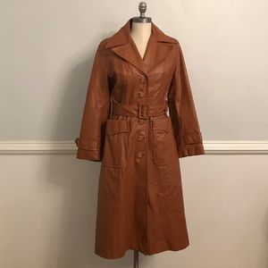 Vintage 70’s Caramel Leather Trench Coat Jacket