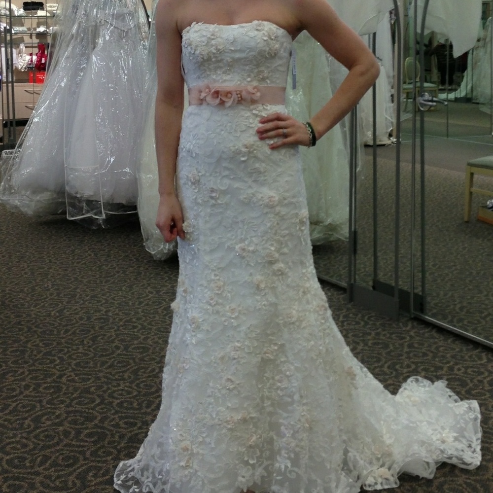 Subtle Pink Floral Lace Wedding Dress