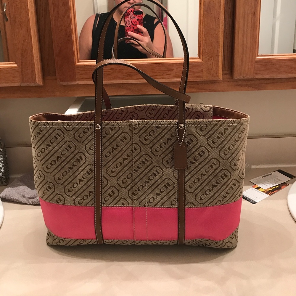Pink and brown coach bag