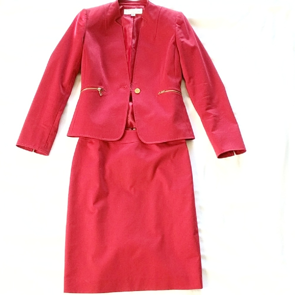 Tahari Red Suit with Stitching Detail