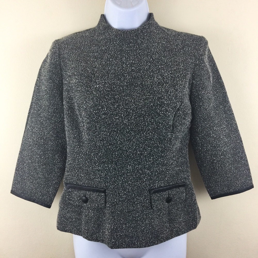 Talbots Petites Tweed Faux Leather Trim Top Pocket