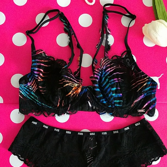 ❌Size 34B VS PINK UNLINED UNDERWIRE BRA & PANTY S - Picture 2 of 5