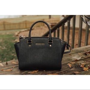 Michael Kors Black Leather Bag w/ cross body strap