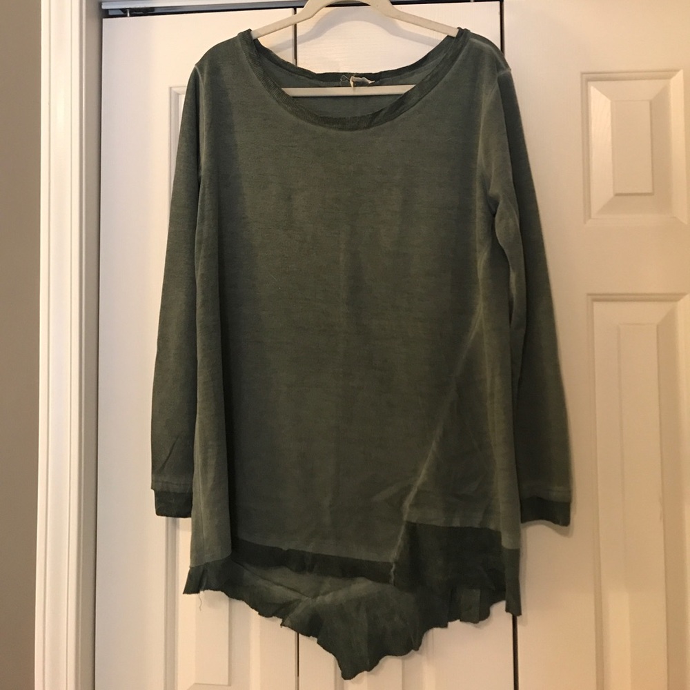 Olive Green Wide Neck Sweatshirt Tunic