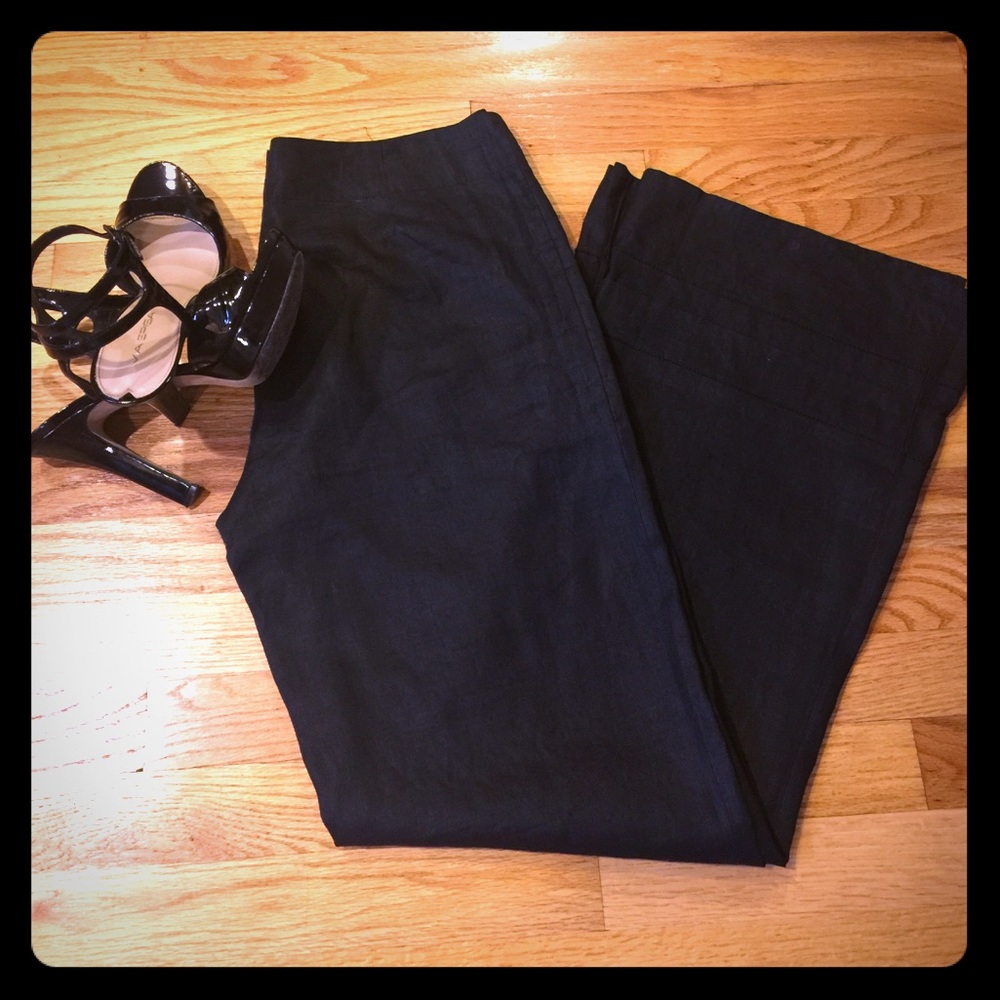 Black, high-rise linen-blend pants