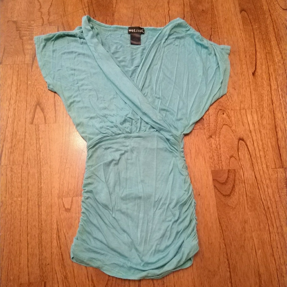 🌺 5/$25 Wet Seal Teal Turquoise Blouse Top - Picture 1 of 7
