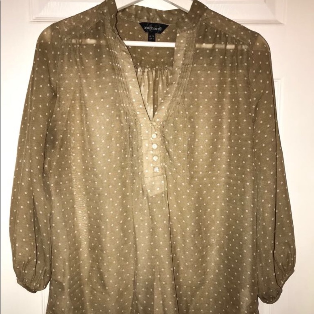 Cacharel polka dot tan blouse