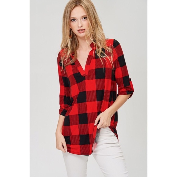 V-neck plaid top - Picture 2 of 6